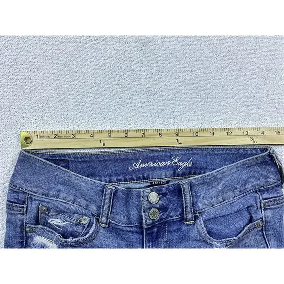 American Eagle Outfitters Artist Jeans 2 Regular Double Button Stretch Distress - Picture 6 of 9